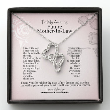 To My Future Mother-In-Law Double Hearts Necklace ;Gift from Bride, Thank you for raising the man of my dreams, Mother in Law Necklace Gift
